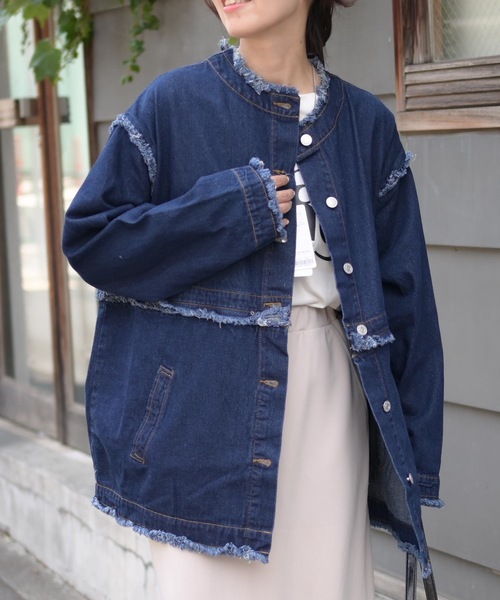 ノーカラーデニム2wayジャケット（Gジャン）（デニムジャケット）｜＆HALF（アンドハーフ）