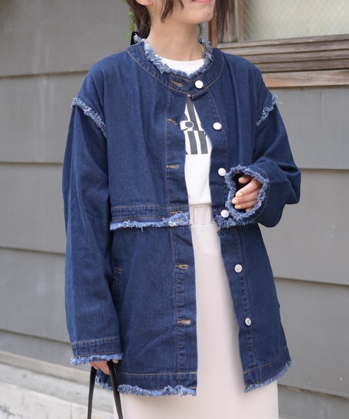 ノーカラーデニム2wayジャケット（Gジャン）（デニムジャケット）｜＆HALF（アンドハーフ）