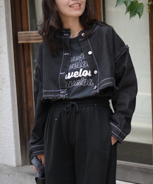 ノーカラーデニム2wayジャケット（Gジャン）（デニムジャケット）｜＆HALF（アンドハーフ）