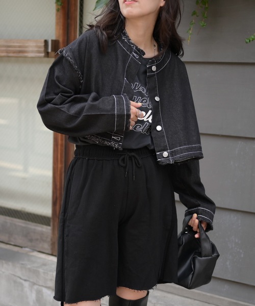 ノーカラーデニム2wayジャケット（Gジャン）（デニムジャケット）｜＆HALF（アンドハーフ）