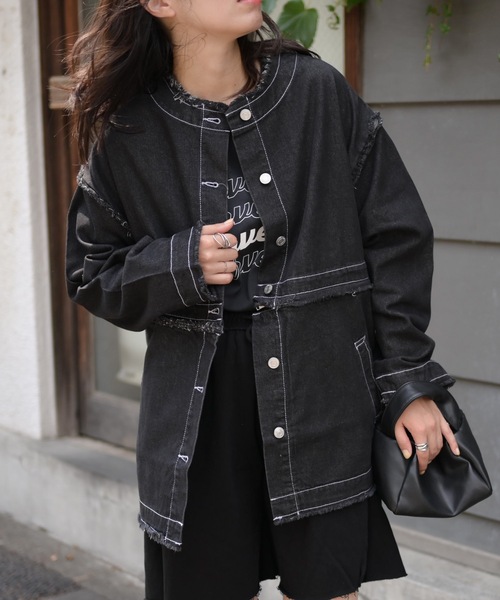 ノーカラーデニム2wayジャケット（Gジャン）（デニムジャケット）｜＆HALF（アンドハーフ）