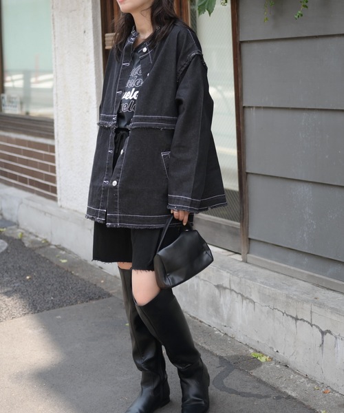 ノーカラーデニム2wayジャケット（Gジャン）（デニムジャケット）｜＆HALF（アンドハーフ）