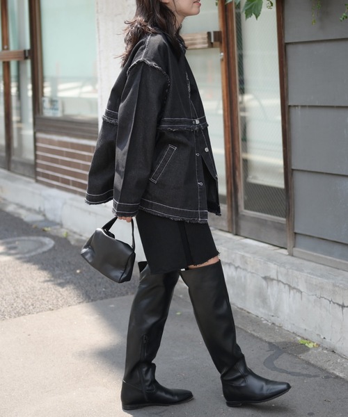 ノーカラーデニム2wayジャケット（Gジャン）（デニムジャケット）｜＆HALF（アンドハーフ）