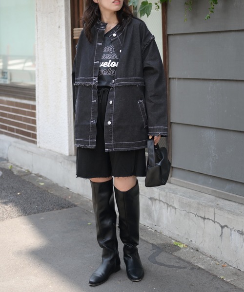 ノーカラーデニム2wayジャケット（Gジャン）（デニムジャケット）｜＆HALF（アンドハーフ）