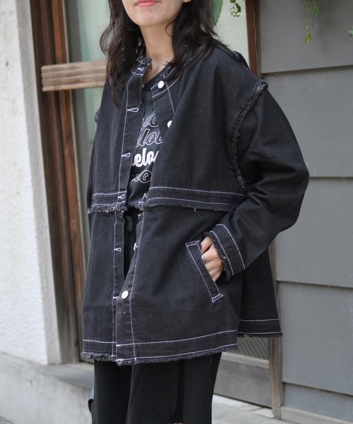 ノーカラーデニム2wayジャケット（Gジャン）（デニムジャケット）｜＆HALF（アンドハーフ）