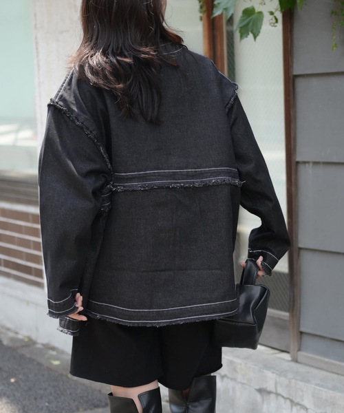 ノーカラーデニム2wayジャケット（Gジャン）（デニムジャケット）｜＆HALF（アンドハーフ）