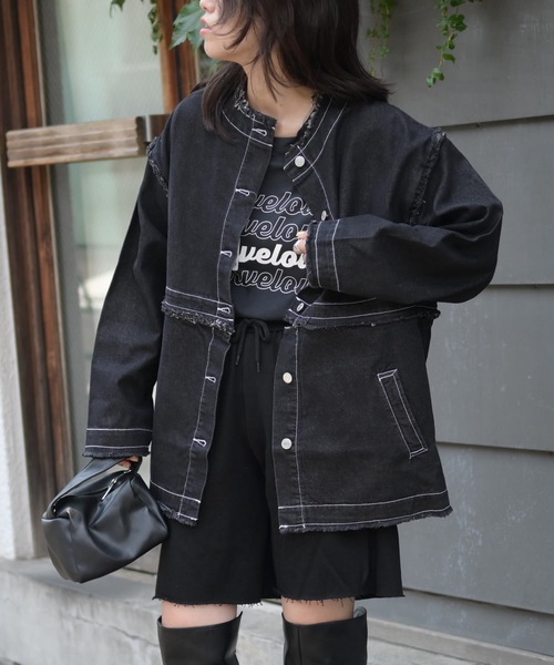 ノーカラーデニム2wayジャケット（Gジャン）（デニムジャケット）｜＆HALF（アンドハーフ）