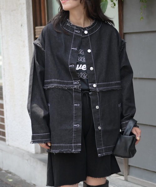 ノーカラーデニム2wayジャケット（Gジャン）（デニムジャケット）｜＆HALF（アンドハーフ）