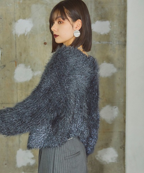 2wayラメフェザーニットカーディガン【ELLEgirl/エル ガール】（カーディガン/ボレロ）｜ELLEgirl（エルガール）