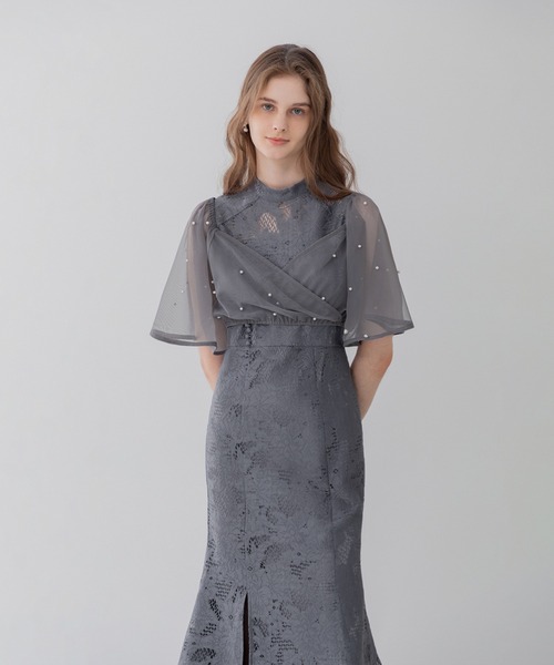 LEJA】2WAYパールシアーボレロ花柄マーメイドフレアドレス美脚効果結婚