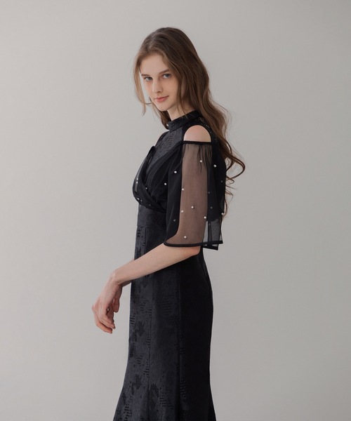 萌*香様 【LEJA】2WAYパール付きシアーレースバックリボンボレロスリットキ Leja（レジャ）の「【LEJA】2WAYパール付きシアーレースバックリボン