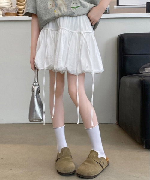 WEGO（ウィゴー）の「WEGO/リボンバルーンスカートパンツ付き（スカート・レディース・ブラック/グレー/ホワイト・MEDIUM/SMALL）」の9枚目の写真