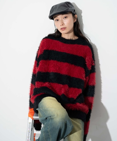 WEGO（ウィゴー）の「WEGO/フェザーボーダープルオーバー（ニット/セーター・メンズ・ブラック系その他5/レッド系その他5・MEDIUM/LARGE）」の21枚目の写真