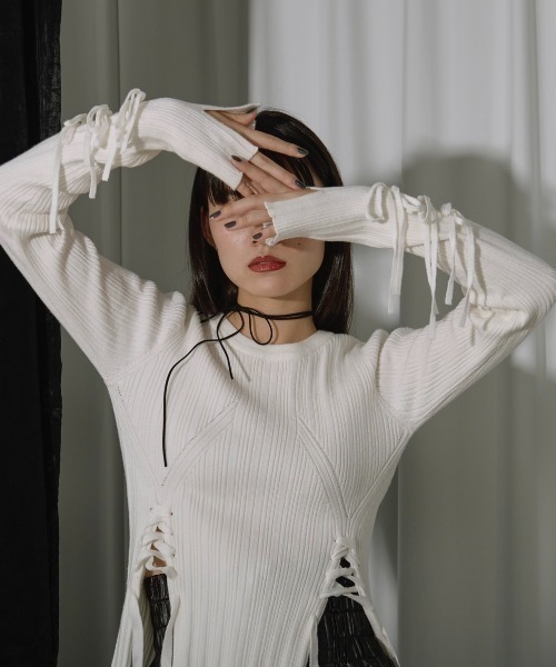 Too ribbon レースアップリブニット（ニット/セーター）｜Ezick