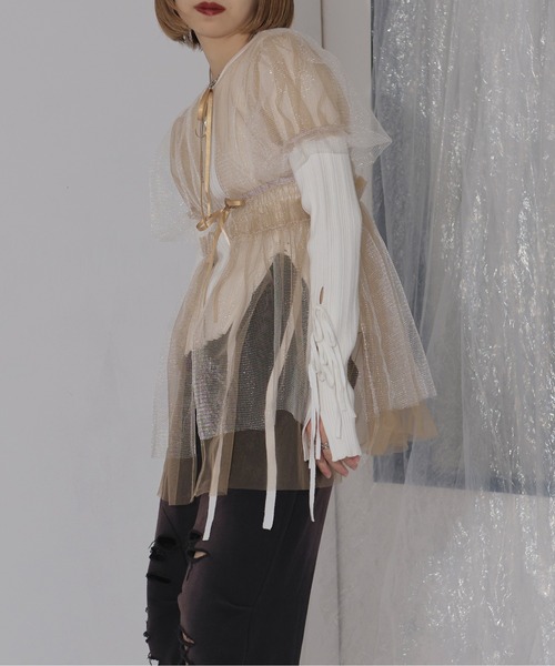 Ezick(エジック)の「Too ribbon レースアップリブニット(ニット/セーター・レディース・アイボリー/ブラック/グレー・FREE)」の5枚目の写真