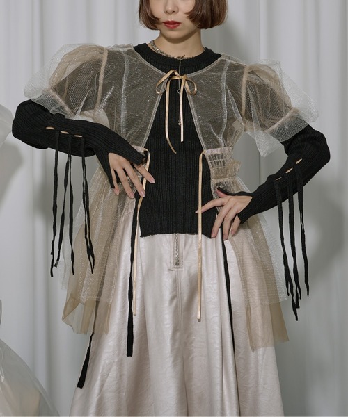 Ezick(エジック)の「Too ribbon レースアップリブニット(ニット/セーター・レディース・アイボリー/ブラック/グレー・FREE)」の21枚目の写真