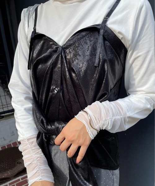 ENIM BY VICKY(エニムバイビッキー)の「2wayメタリックシャツブラウス《手洗い可能》(シャツ/ブラウス・レディース・ブラック/ピンク・M)」の12枚目の写真