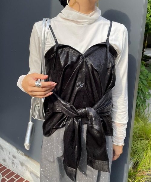 ENIM BY VICKY(エニムバイビッキー)の「2wayメタリックシャツブラウス《手洗い可能》(シャツ/ブラウス・レディース・ブラック/ピンク・M)」の13枚目の写真