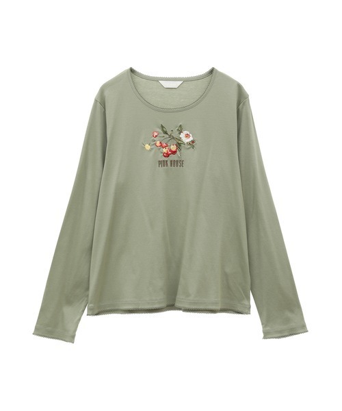 PINK HOUSE(ピンクハウス)の「野ばらとチェリー刺繍カットソー(Tシャツ/カットソー・レディース・グリーン系その他/ミント/ブラック/アイボリー/ベージュ/ピンク/レッド・LARGE/MEDIUM)」の4枚目の写真