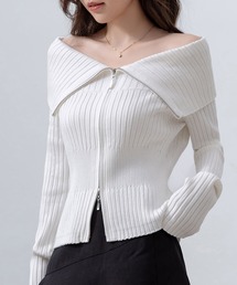 DAY CLOSET | レディース 長袖オフショルビッグカラーダブルジップニット(ニット/セーター)