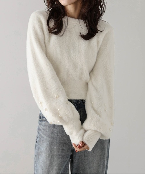 AMELY(エミリー)の「2wayパール袖ニットカーディガン(ニット/セーター・レディース・アイボリー/ブラック/グレー・フリー)」の10枚目の写真