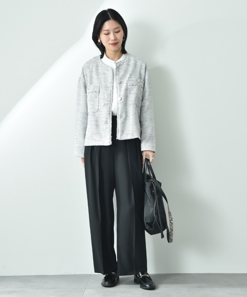 CLOCHE（クロシェ）の「【ＣＬＯＣＨＥ】Ｒｅｆｌａｘ　ＥＣＯウェザーストレッチテーパードパンツ（その他パンツ・レディース・ブラック/チャコールグレー・FREE）」の18枚目の写真