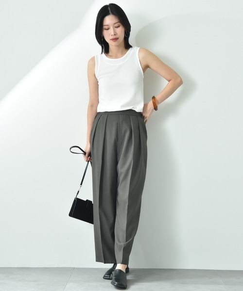 CLOCHE（クロシェ）の「【ＣＬＯＣＨＥ】Ｒｅｆｌａｘ　ＥＣＯウェザーストレッチテーパードパンツ（その他パンツ・レディース・ブラック/チャコールグレー・FREE）」の9枚目の写真