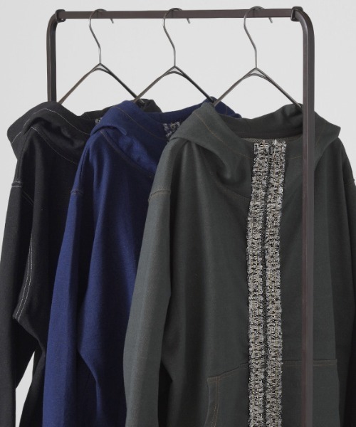 デニム風 ツイードラインパーカー セットアップ可（パーカー）｜HUG.U（ハグユー）