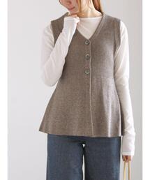 メランジペプラムニットジレ