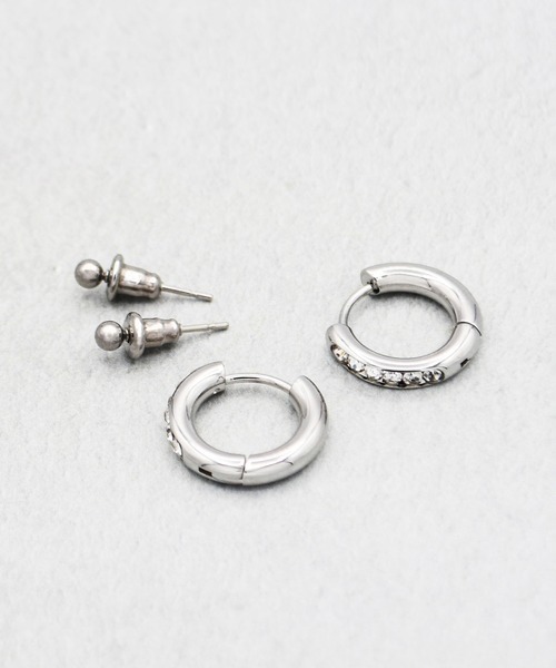 Diliraba(ディリラバ)の「【Diliraba】ステンレス ワンタッチビジューフープ ピアスセット A(ピアス(両耳用)・レディース・ゴールド/シルバー・FREE)」の6枚目の写真