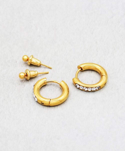 Diliraba(ディリラバ)の「【Diliraba】ステンレス ワンタッチビジューフープ ピアスセット A(ピアス(両耳用)・レディース・ゴールド/シルバー・FREE)」の7枚目の写真