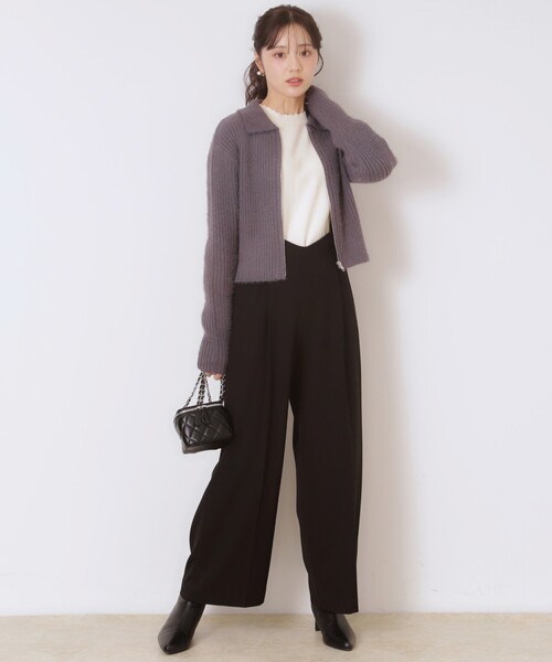 【セール】【華奢見せが叶う】サス付き裏起毛ジョーゼットワイドパンツ（その他パンツ）｜couture brooch（クチュールブローチ）