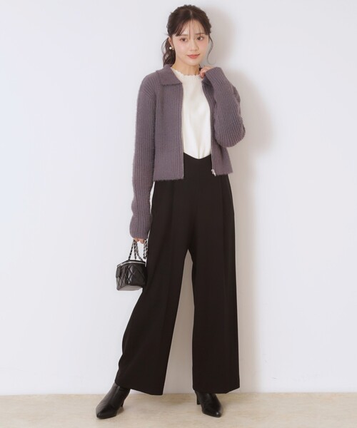 【セール】【華奢見せが叶う】サス付き裏起毛ジョーゼットワイドパンツ（その他パンツ）｜couture brooch（クチュールブローチ）