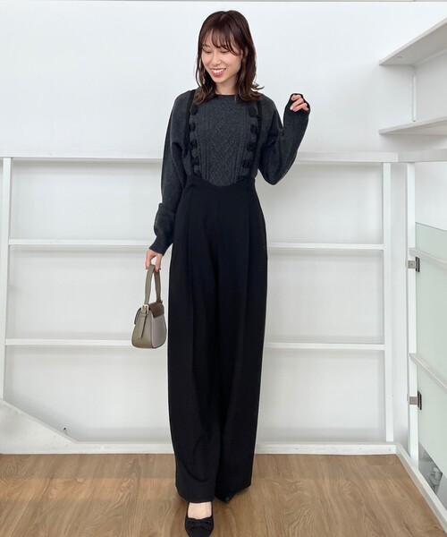 【セール】【華奢見せが叶う】サス付き裏起毛ジョーゼットワイドパンツ（その他パンツ）｜couture brooch（クチュールブローチ）