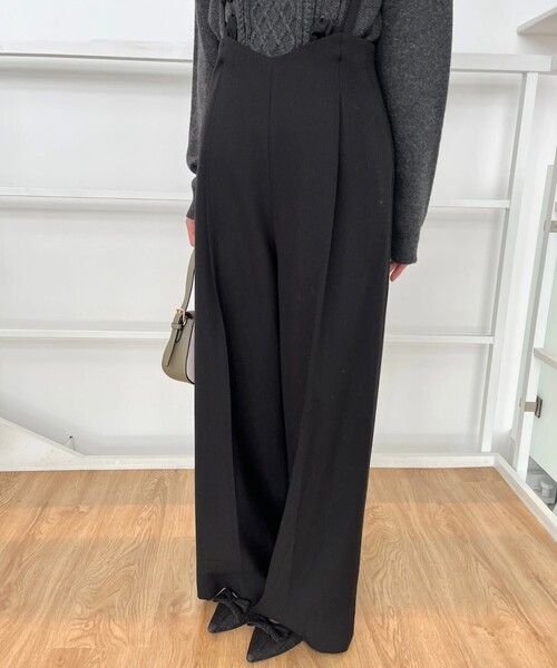 【セール】【華奢見せが叶う】サス付き裏起毛ジョーゼットワイドパンツ（その他パンツ）｜couture brooch（クチュールブローチ）