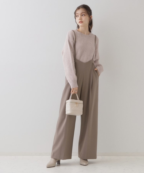 【セール】【華奢見せが叶う】サス付き裏起毛ジョーゼットワイドパンツ（その他パンツ）｜couture brooch（クチュールブローチ）