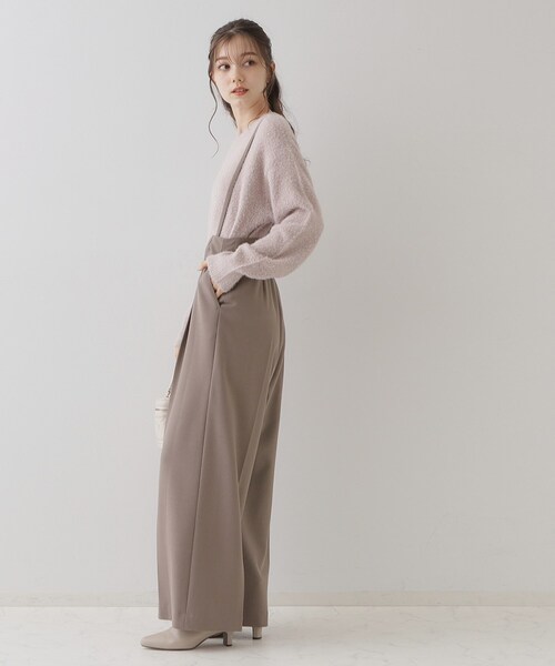 【セール】【華奢見せが叶う】サス付き裏起毛ジョーゼットワイドパンツ（その他パンツ）｜couture brooch（クチュールブローチ）