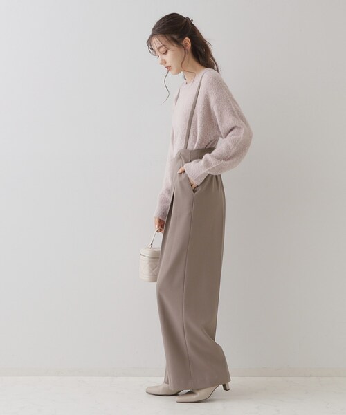 【セール】【華奢見せが叶う】サス付き裏起毛ジョーゼットワイドパンツ（その他パンツ）｜couture brooch（クチュールブローチ）