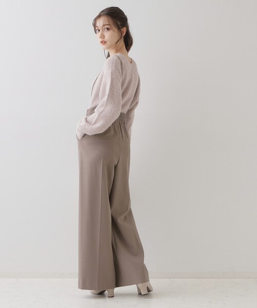 【セール】【華奢見せが叶う】サス付き裏起毛ジョーゼットワイドパンツ（その他パンツ）｜couture brooch（クチュールブローチ）