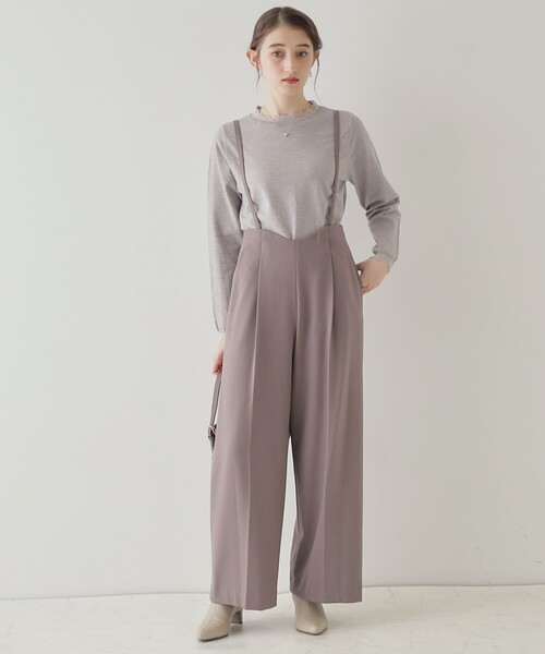 【セール】【華奢見せが叶う】サス付き裏起毛ジョーゼットワイドパンツ（その他パンツ）｜couture brooch（クチュールブローチ）