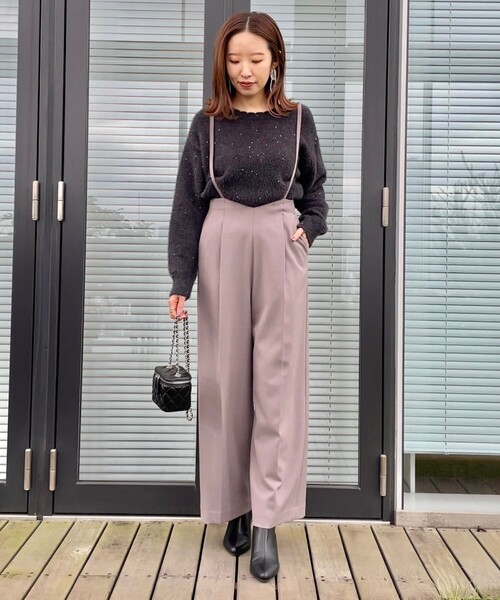 【セール】【華奢見せが叶う】サス付き裏起毛ジョーゼットワイドパンツ（その他パンツ）｜couture brooch（クチュールブローチ）