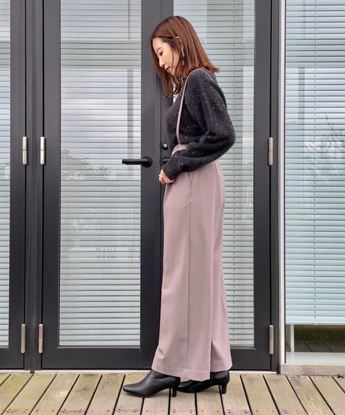 【セール】【華奢見せが叶う】サス付き裏起毛ジョーゼットワイドパンツ（その他パンツ）｜couture brooch（クチュールブローチ）