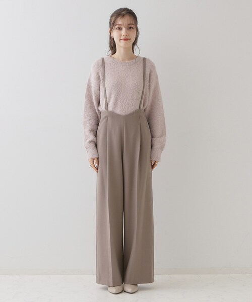 【セール】【華奢見せが叶う】サス付き裏起毛ジョーゼットワイドパンツ（その他パンツ）｜couture brooch（クチュールブローチ）