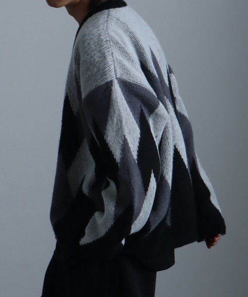 Art re A select（アトリエセレクト）の「総柄モヘアライクニットVネックカーディガン（カーディガン/ボレロ・メンズ・グレー系その他/ブラウン系その他/ベージュ系その他/ブルー系その他・M/L/XL）」の7枚目の写真