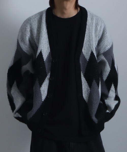 Art re A select（アトリエセレクト）の「総柄モヘアライクニットVネックカーディガン（カーディガン/ボレロ・メンズ・グレー系その他/ブラウン系その他/ベージュ系その他/ブルー系その他・M/L/XL）」の8枚目の写真