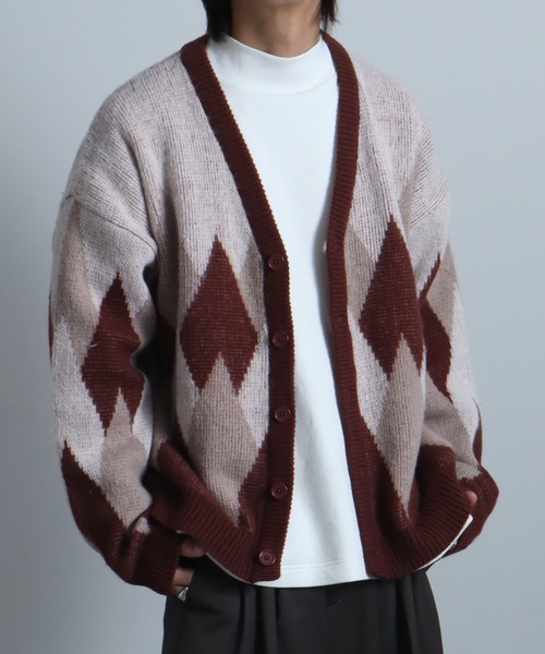 Art re A select（アトリエセレクト）の「総柄モヘアライクニットVネックカーディガン（カーディガン/ボレロ・メンズ・グレー系その他/ブラウン系その他/ベージュ系その他/ブルー系その他・M/L/XL）」の9枚目の写真