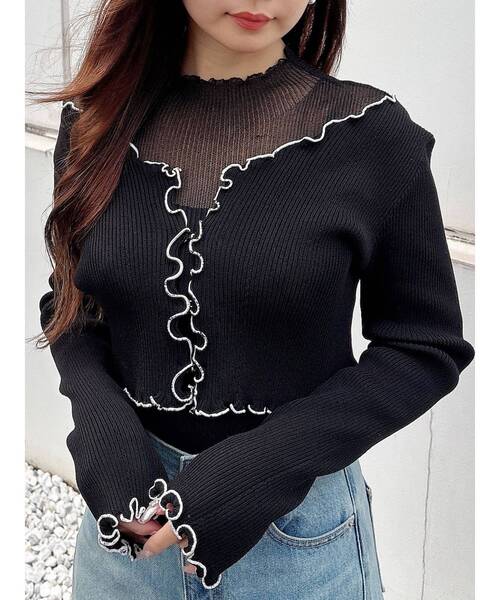 配色メローフリルニットカーデ（カーディガン/ボレロ）｜MERCURYDUO（マーキュリーデュオ）