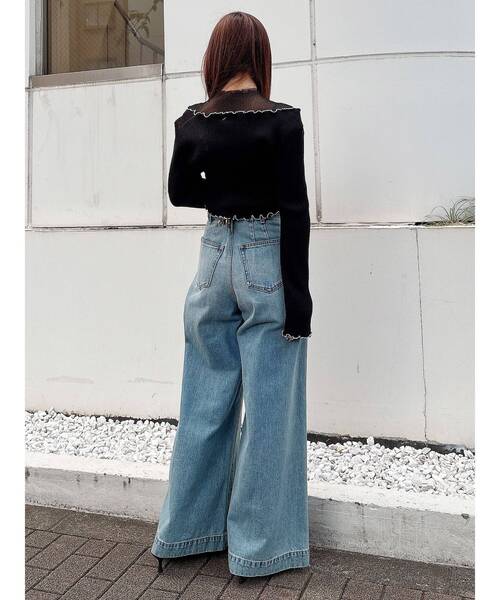 MERCURYDUO（マーキュリーデュオ）の「配色メローフリルニットカーデ（カーディガン/ボレロ・レディース・ライトグレー/ブラック/ブルー・FREE）」の8枚目の写真