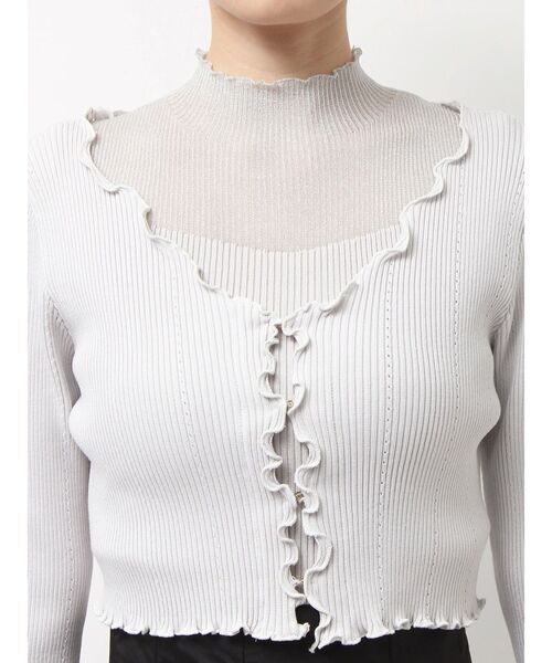 MERCURYDUO（マーキュリーデュオ）の「配色メローフリルニットカーデ（カーディガン/ボレロ・レディース・ライトグレー/ブラック/ブルー・FREE）」の16枚目の写真