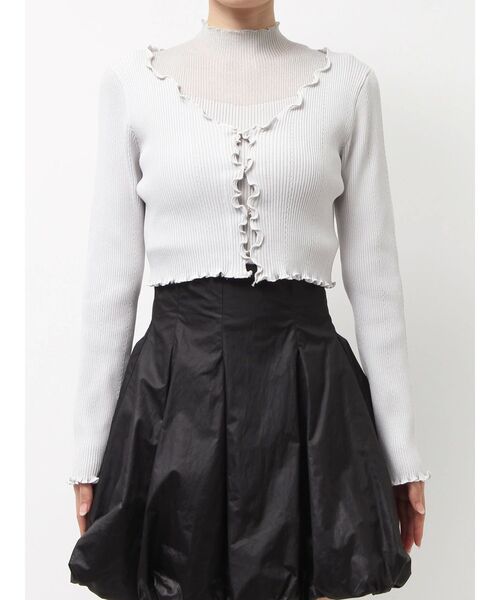 MERCURYDUO（マーキュリーデュオ）の「配色メローフリルニットカーデ（カーディガン/ボレロ・レディース・ライトグレー/ブラック/ブルー・FREE）」の2枚目の写真